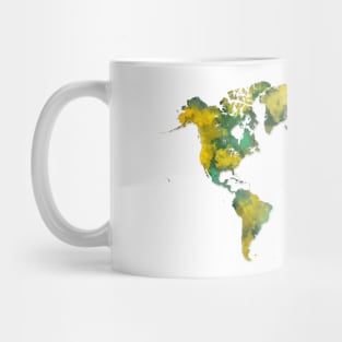 world map green yellow Mug